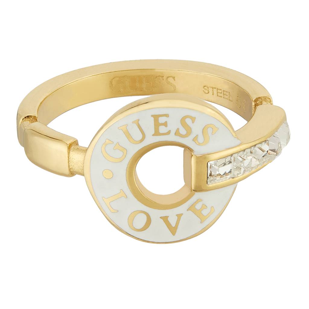 Guess Love Gold & White Stainless Steel Ring For Women : UBR04079YGWH56