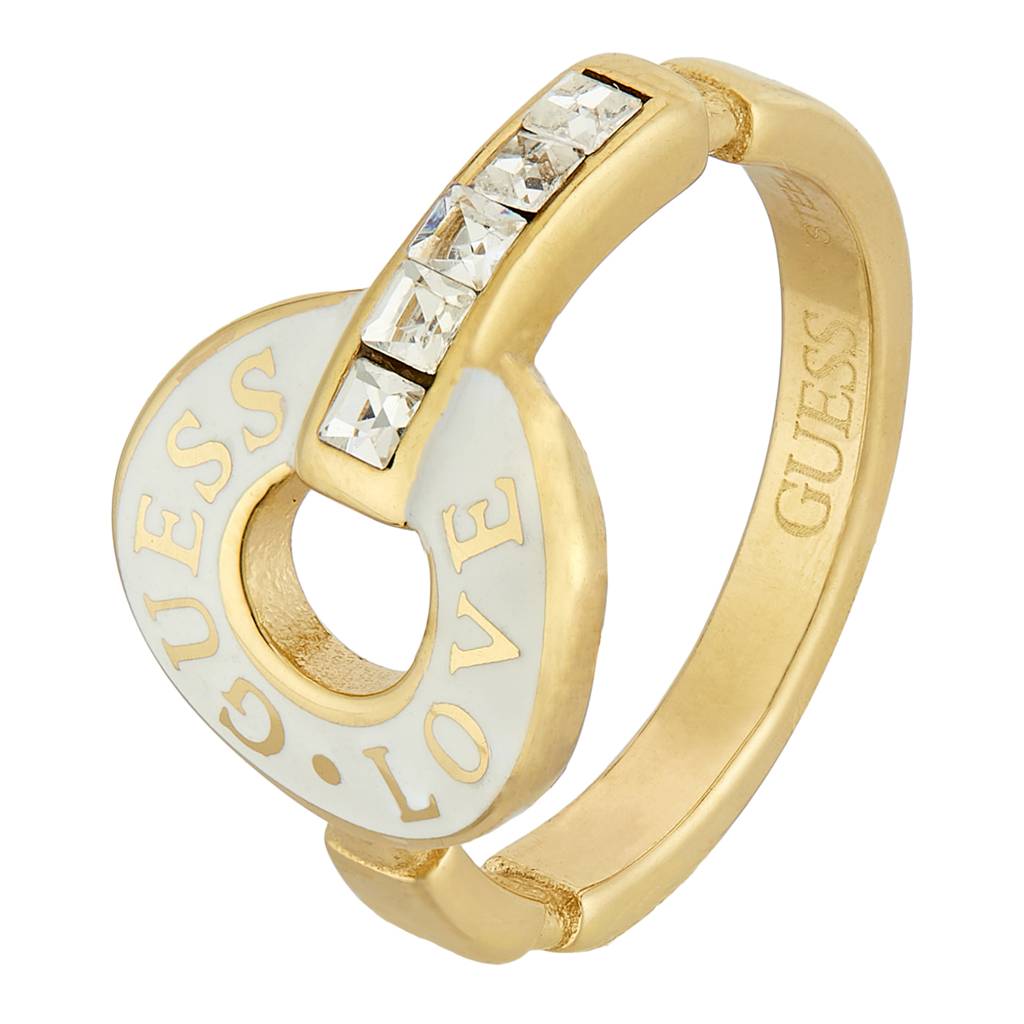 Guess Love Gold & White Stainless Steel Ring For Women : UBR04079YGWH56