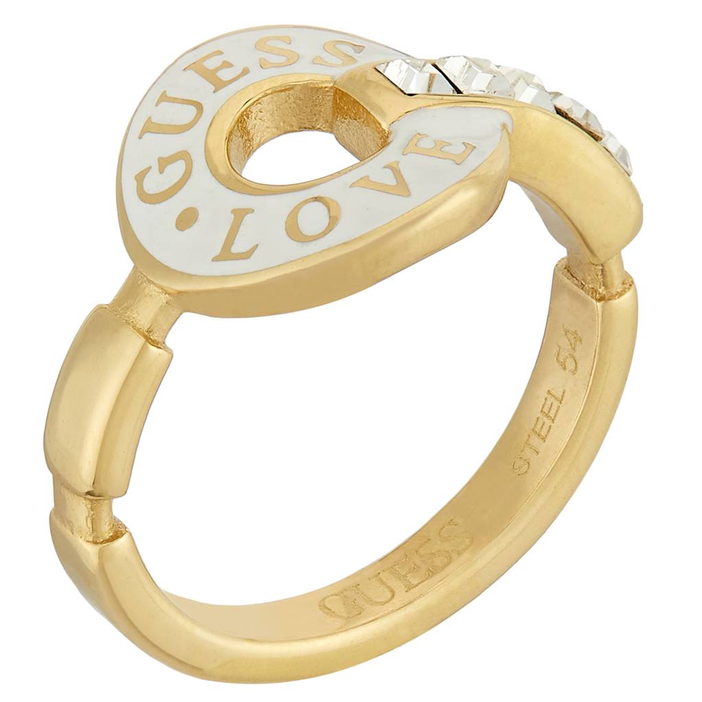 Guess Love Gold & White Stainless Steel Ring For Women : UBR04079YGWH56