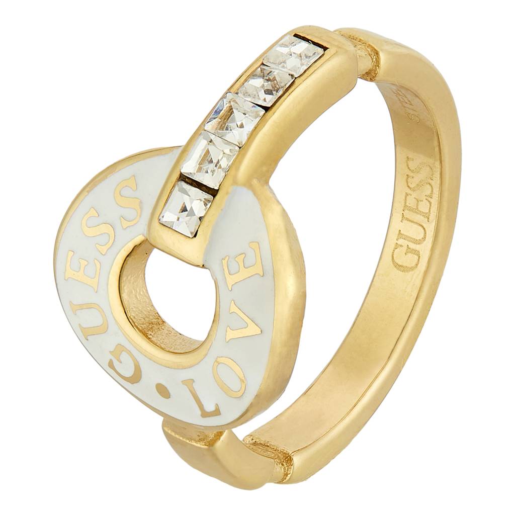 Guess Love Gold & White Stainless Steel Ring For Women : UBR04079YGWH58