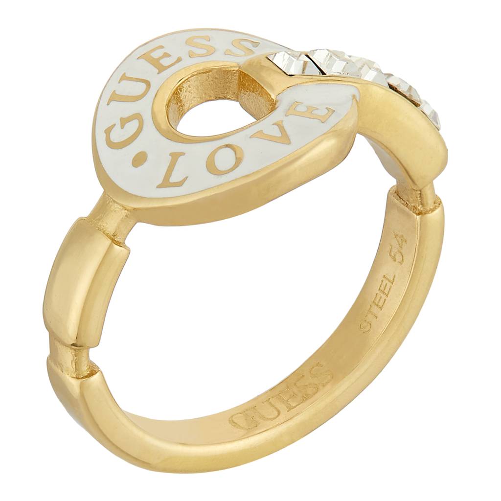 Guess Love Gold & White Stainless Steel Ring For Women : UBR04079YGWH58