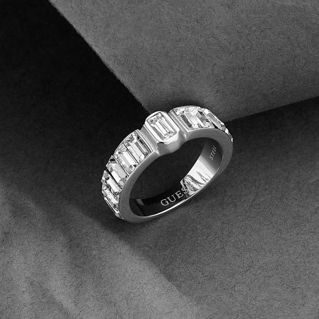 Guess Hashtag Silver-Plated Stainless Steel Ring For Women : UBR04254RH58