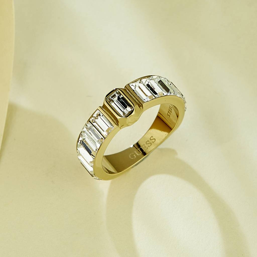 Guess Hashtag Gold-Plated Stainless Steel Ring For Women : UBR04254YG58