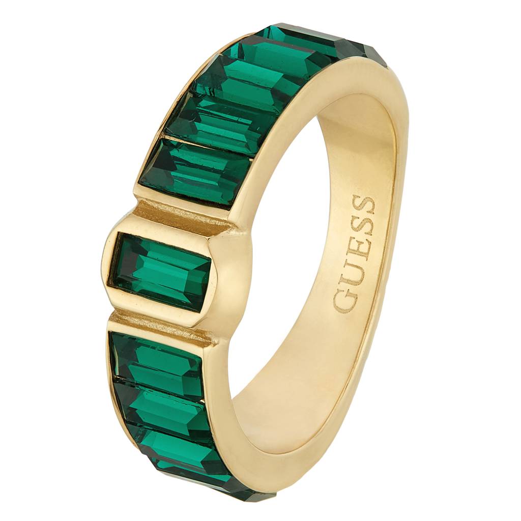 Guess Hashtag Gold-Plated Stainless Steel Gemstone Ring For Women : UBR04254YGEM54