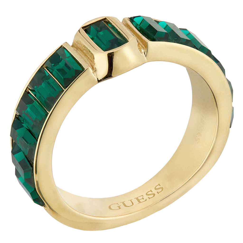 Guess Hashtag Gold-Plated Stainless Steel Gemstone Ring For Women : UBR04254YGEM54