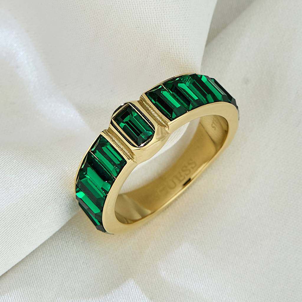 Guess Hashtag Gold-Plated Stainless Steel Gemstone Ring For Women : UBR04254YGEM58