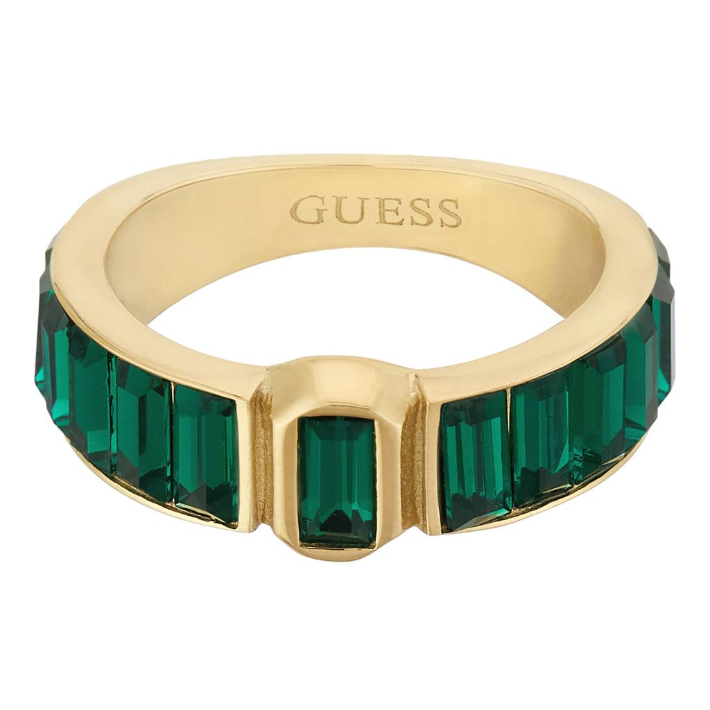 Guess Hashtag Gold-Plated Stainless Steel Gemstone Ring For Women : UBR04254YGEM58