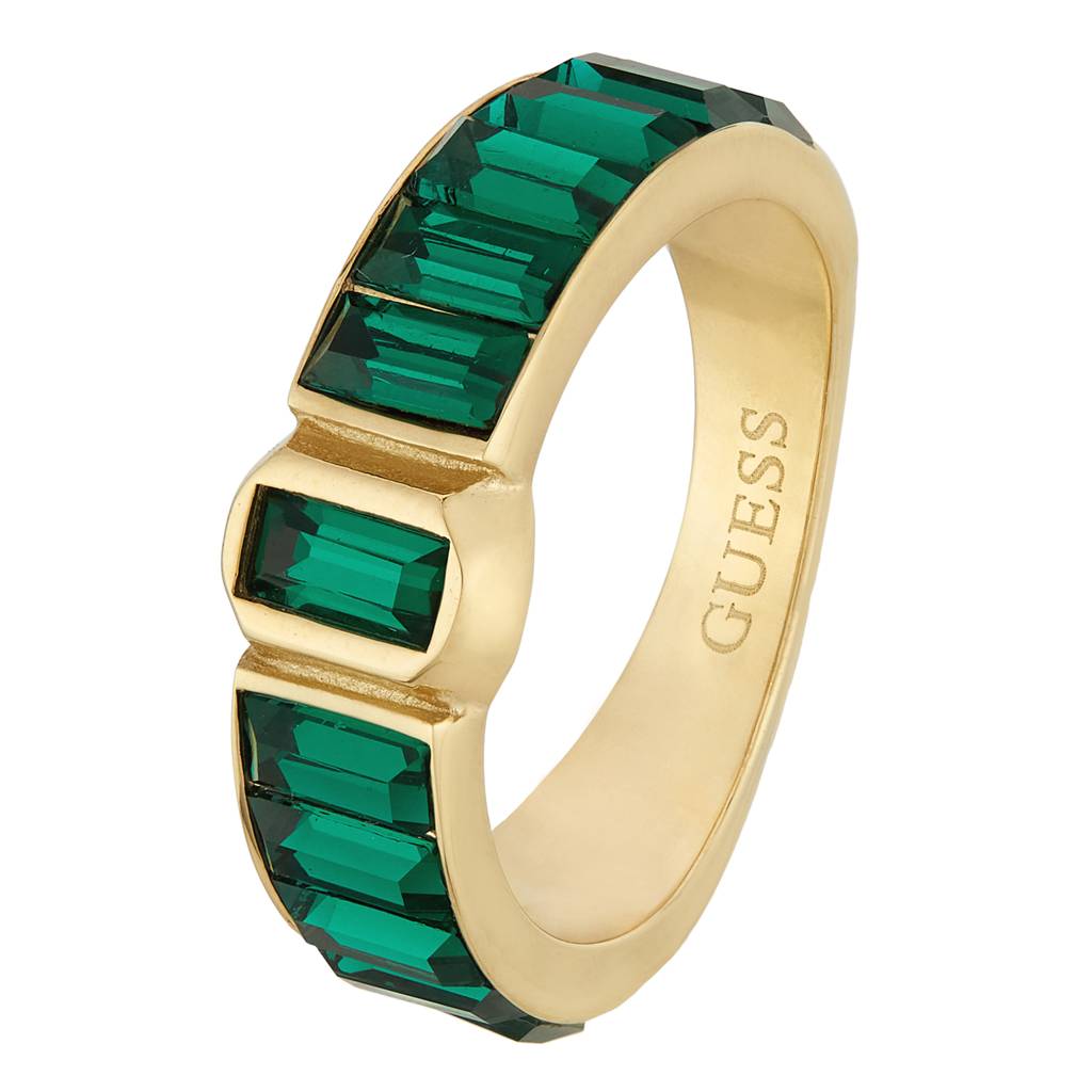 Guess Hashtag Gold-Plated Stainless Steel Gemstone Ring For Women : UBR04254YGEM58