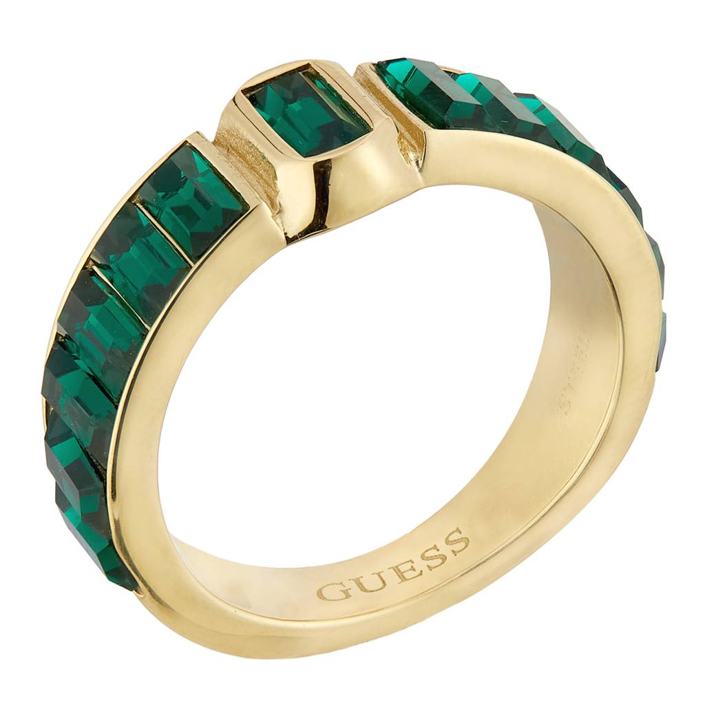 Guess Hashtag Gold-Plated Stainless Steel Gemstone Ring For Women : UBR04254YGEM58