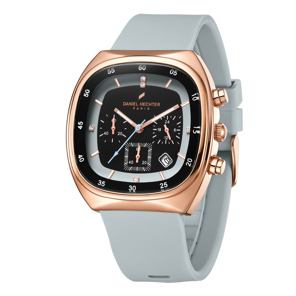 Daniel Hechter Paris Bercy Collection Modern Multi Functional Watch For Men With Square Dial And Silicon Band-Dhm : DHM1001-05