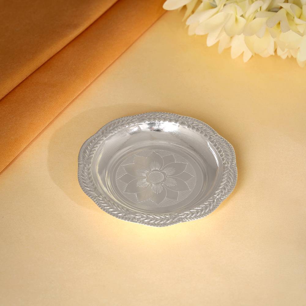 Giva 925 Silver Flower Pooja Plate : UT043