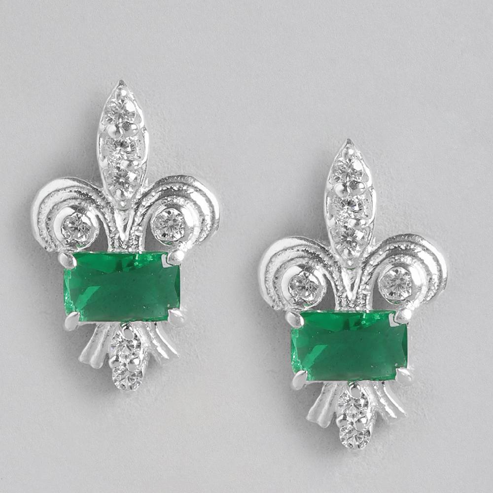 Silver 92.5 Fleur De Lis Green Earring : Silver 92.5 Fleur De Lis Green Earring : Silver 92.5 Fleur De Lis Green Earring