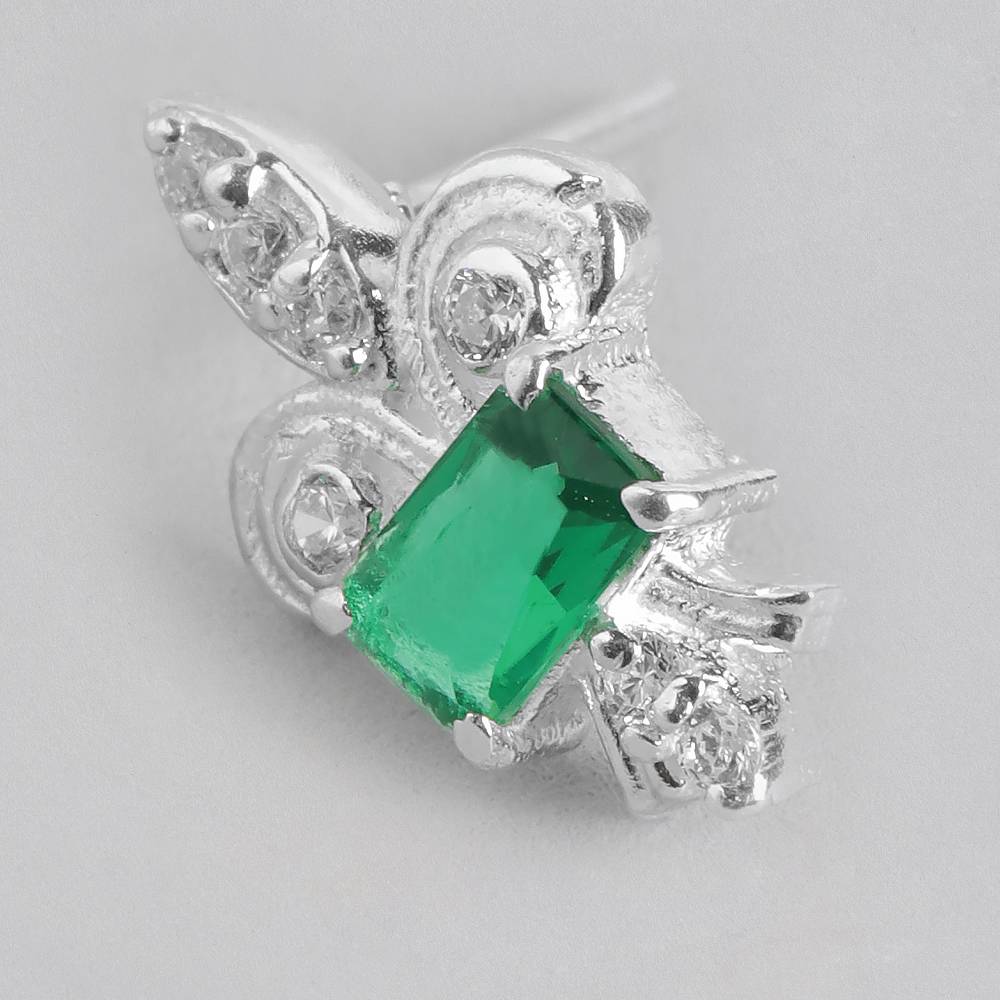 Silver 92.5 Fleur De Lis Green Earring : Silver 92.5 Fleur De Lis Green Earring : Silver 92.5 Fleur De Lis Green Earring