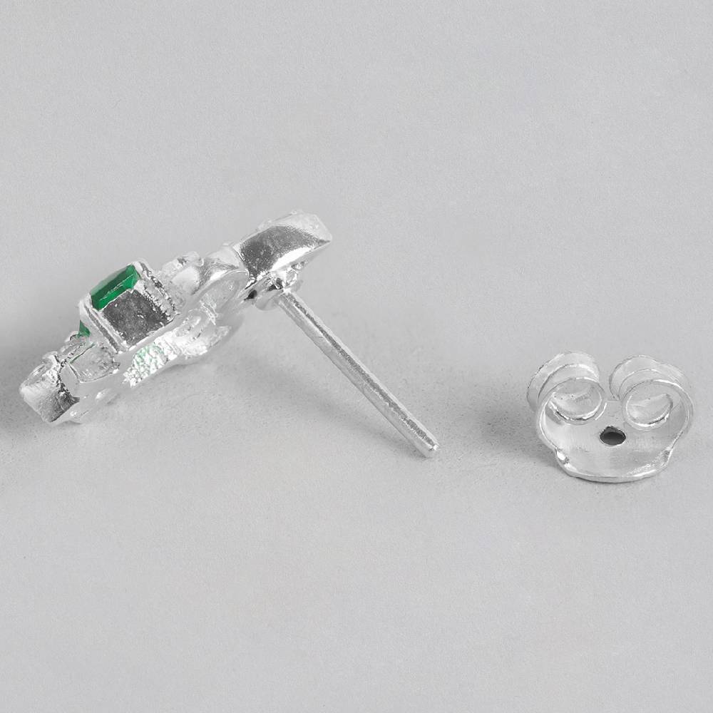Silver 92.5 Fleur De Lis Green Earring : Silver 92.5 Fleur De Lis Green Earring : Silver 92.5 Fleur De Lis Green Earring