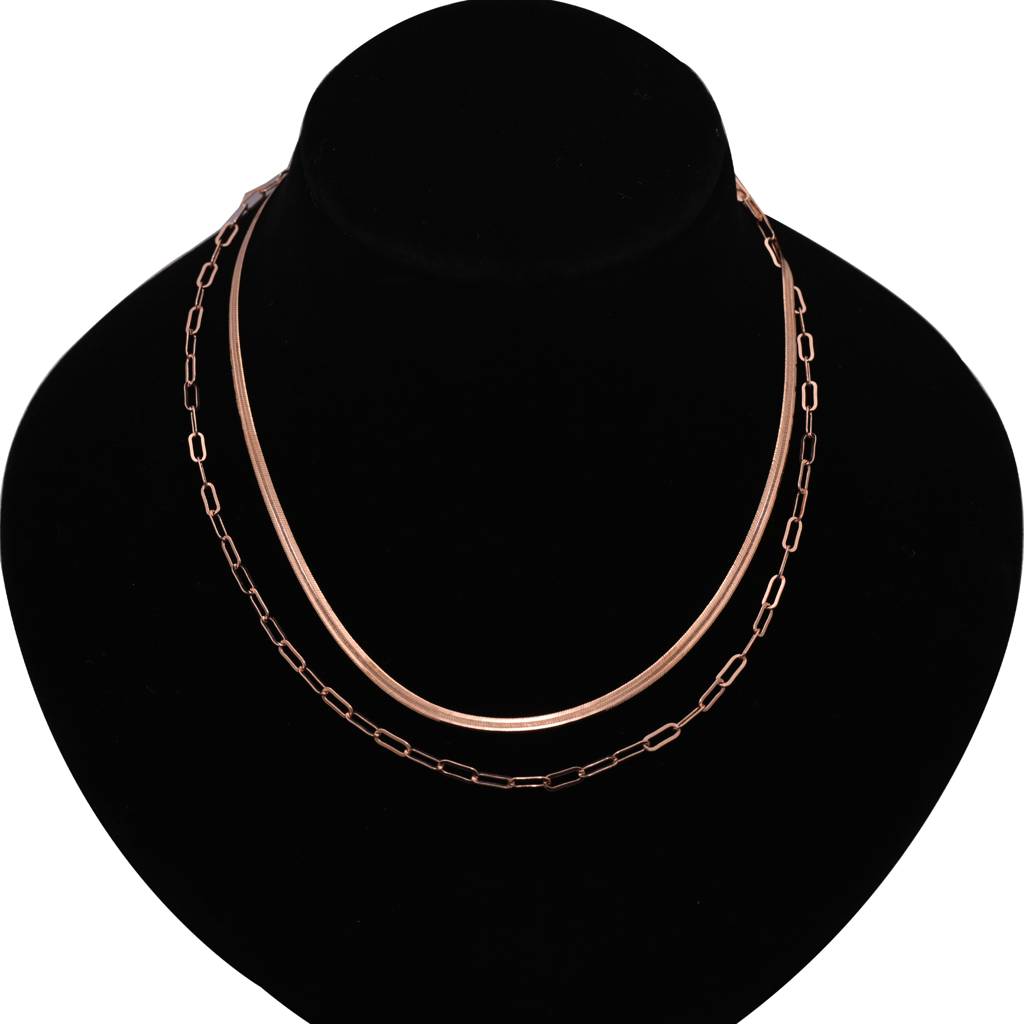 925 Pure Silver Rose Gold Paperclip Chain Necklace | Layered Rose Gold Chain : NL1055