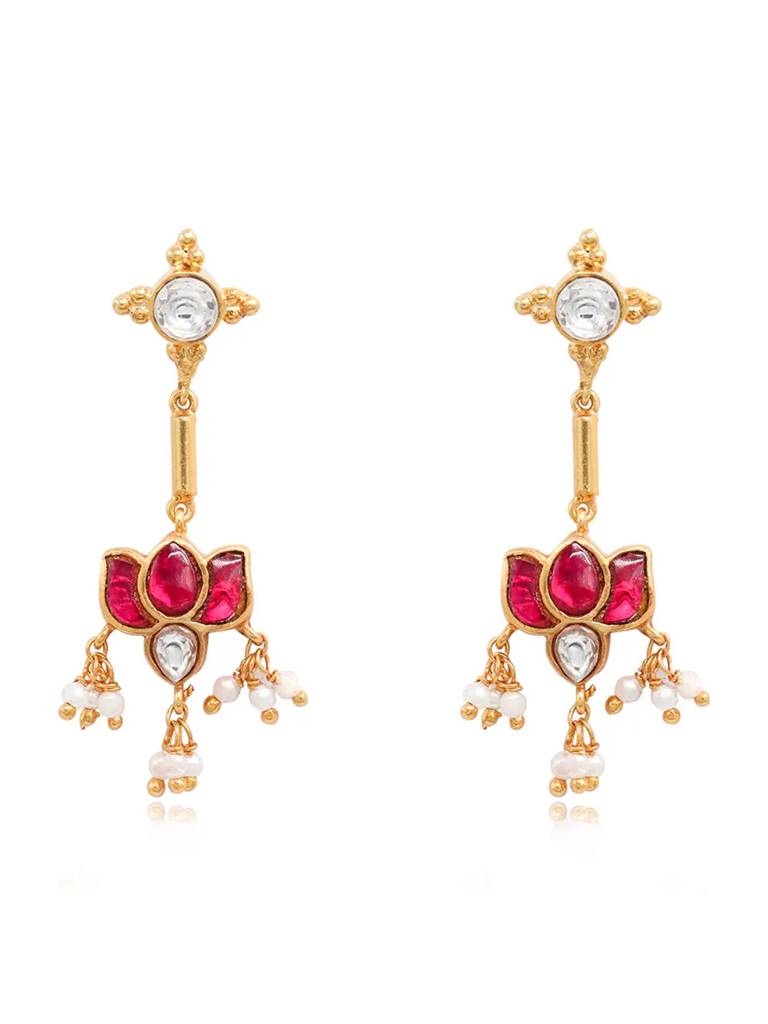 Cute Silver 92.5 Lotus Kundan Earring : U080SG009E1176