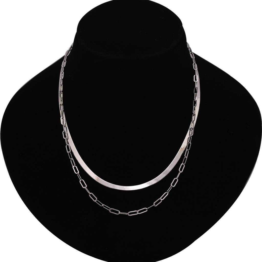 925 Silver Paperclip And Herringbone Necklace Set | : NL1056