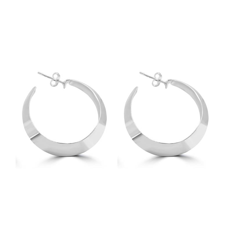 Crescent Moon Hoop Silver Earrings In Sterling Silver 925 | Minimalist Jewelry : TWP1175