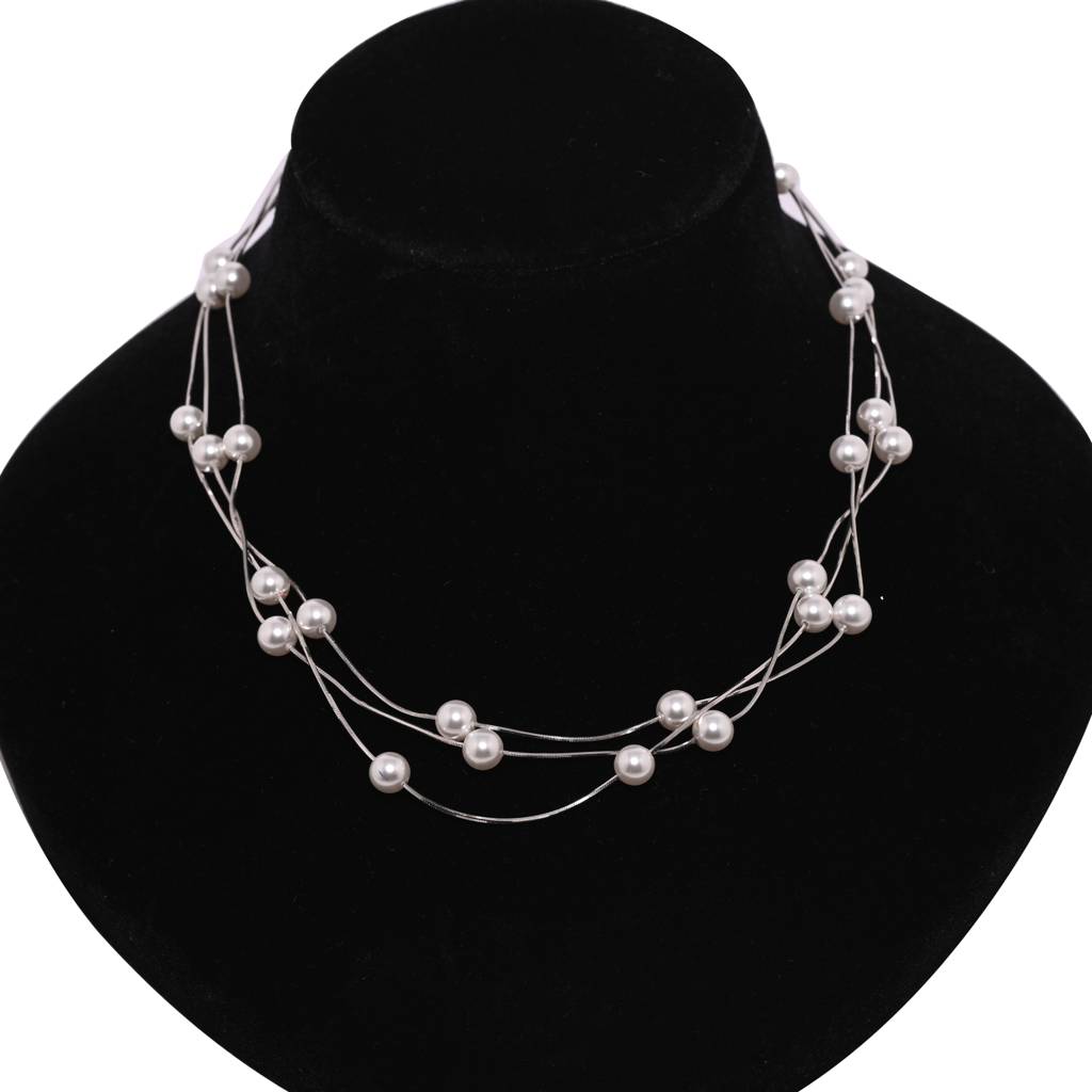 925 Sterling Crisscross Three Liner Pearl Necklace | Pearl Station Necklace : NL1057