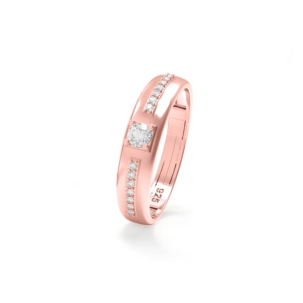 Rose Gold Solitaire Princess Band For Her : ZLCPLR-1009-WR