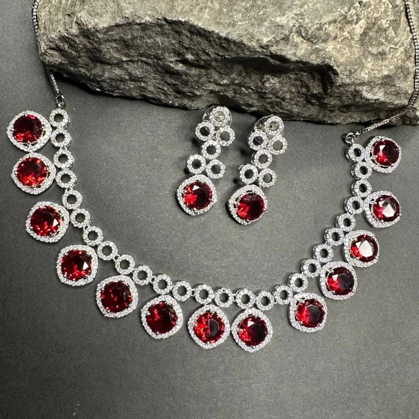 Classic Silver Tone American Diamond Studded Set For Women : az975tg