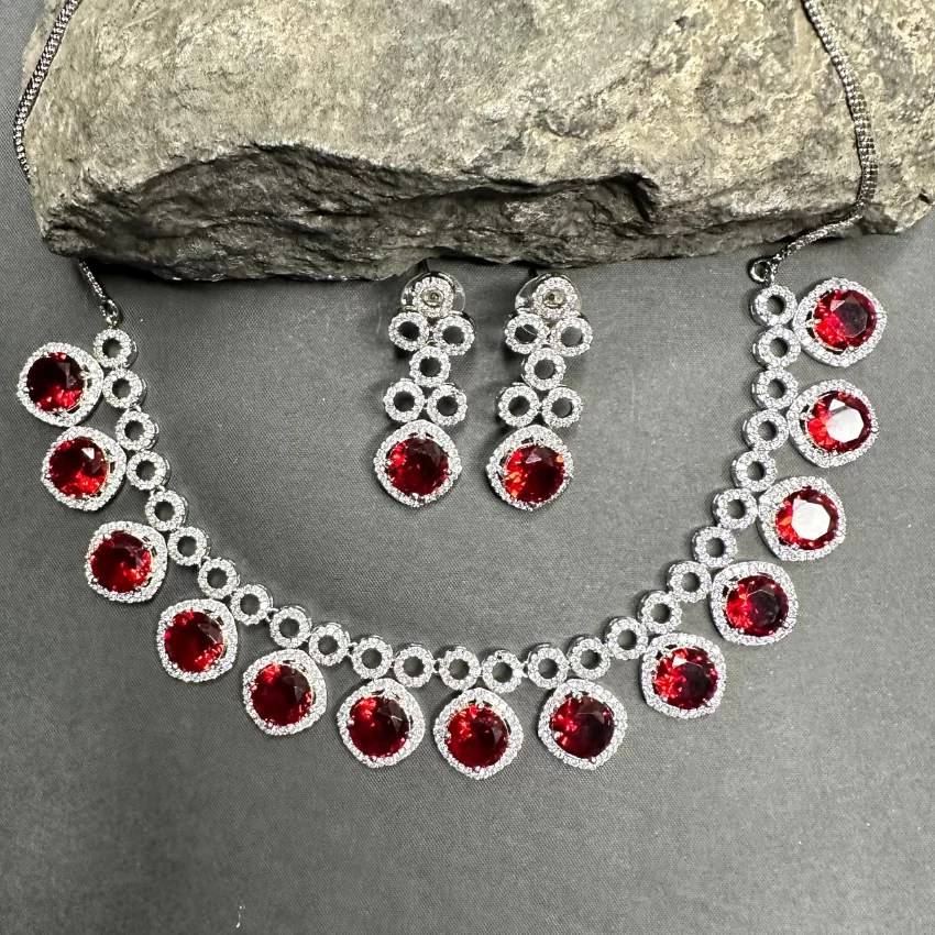 Classic Silver Tone American Diamond Studded Set For Women : az975tg