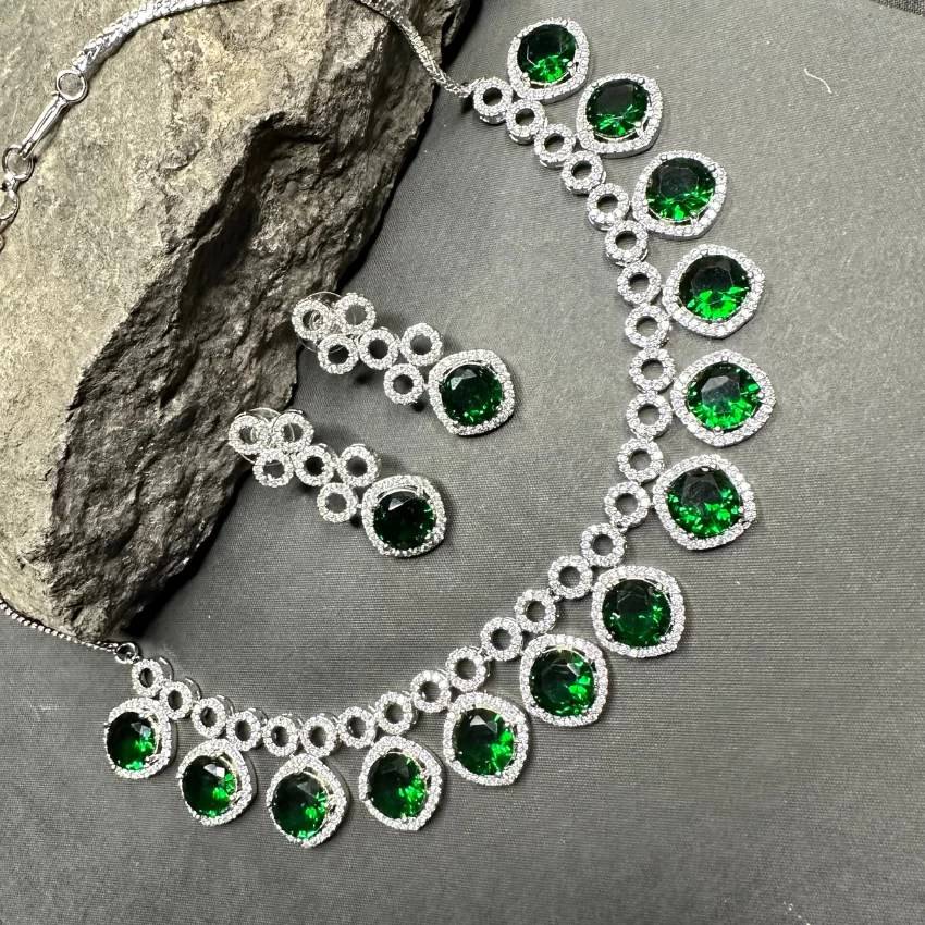 Classic Silver Tone American Diamond Studded Set For Women : az975tb