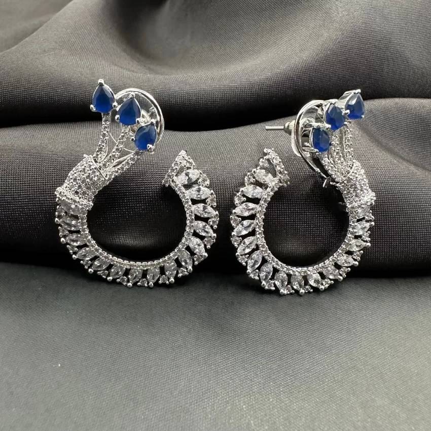 Silver Toned Studded Statement American Diamond Stud Earrings : fss28jr