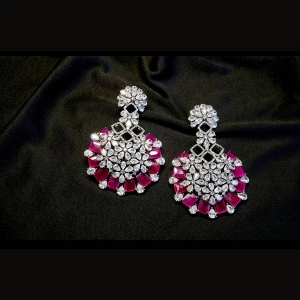 American Diamond Danglers In Ruby Stone American Diamond