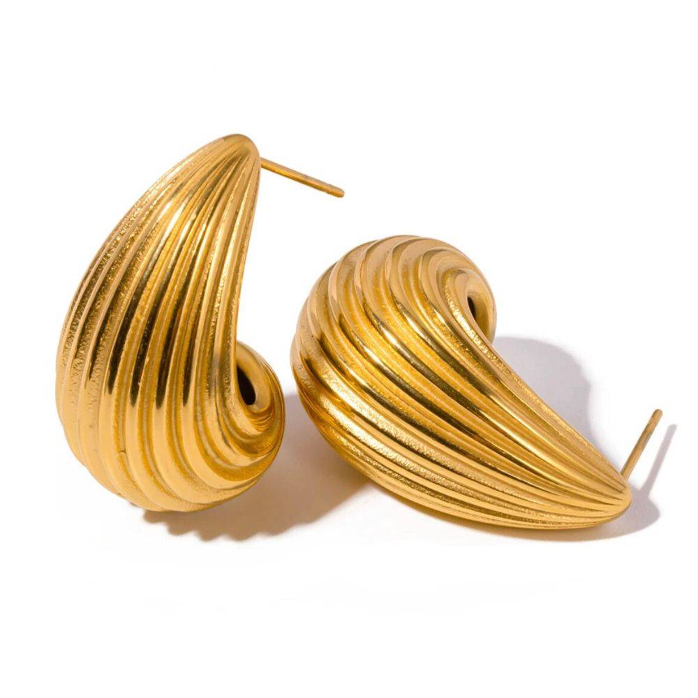 18Kt Gold Plated Textured Chunky Waterdrop Earrings, Tira : INTIRA-G