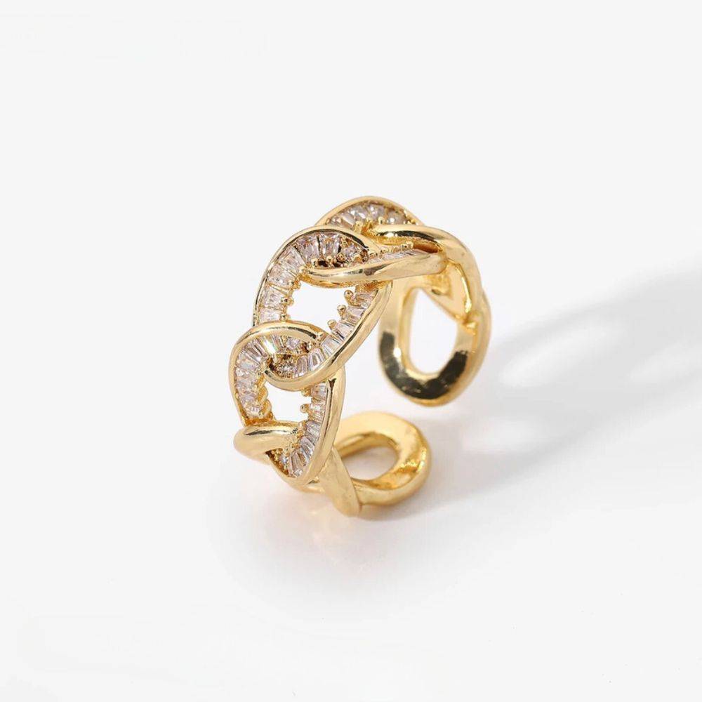 18Kt Gold Plated Adjustable Cuban Cubic Zirconia Ring, Cuban : INCUBAN