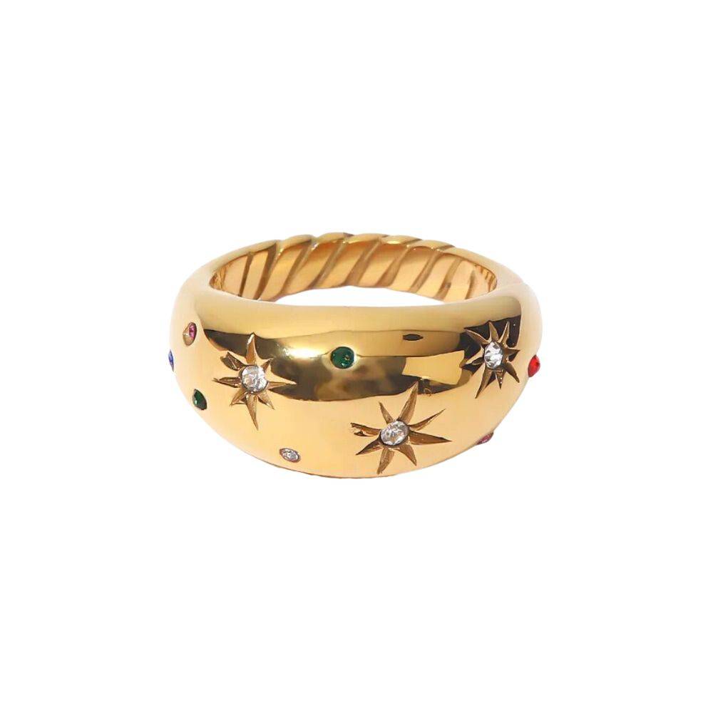 18Kt Gold Plated Multicoloured Zircon Dome Ring, Sage : INSAGE