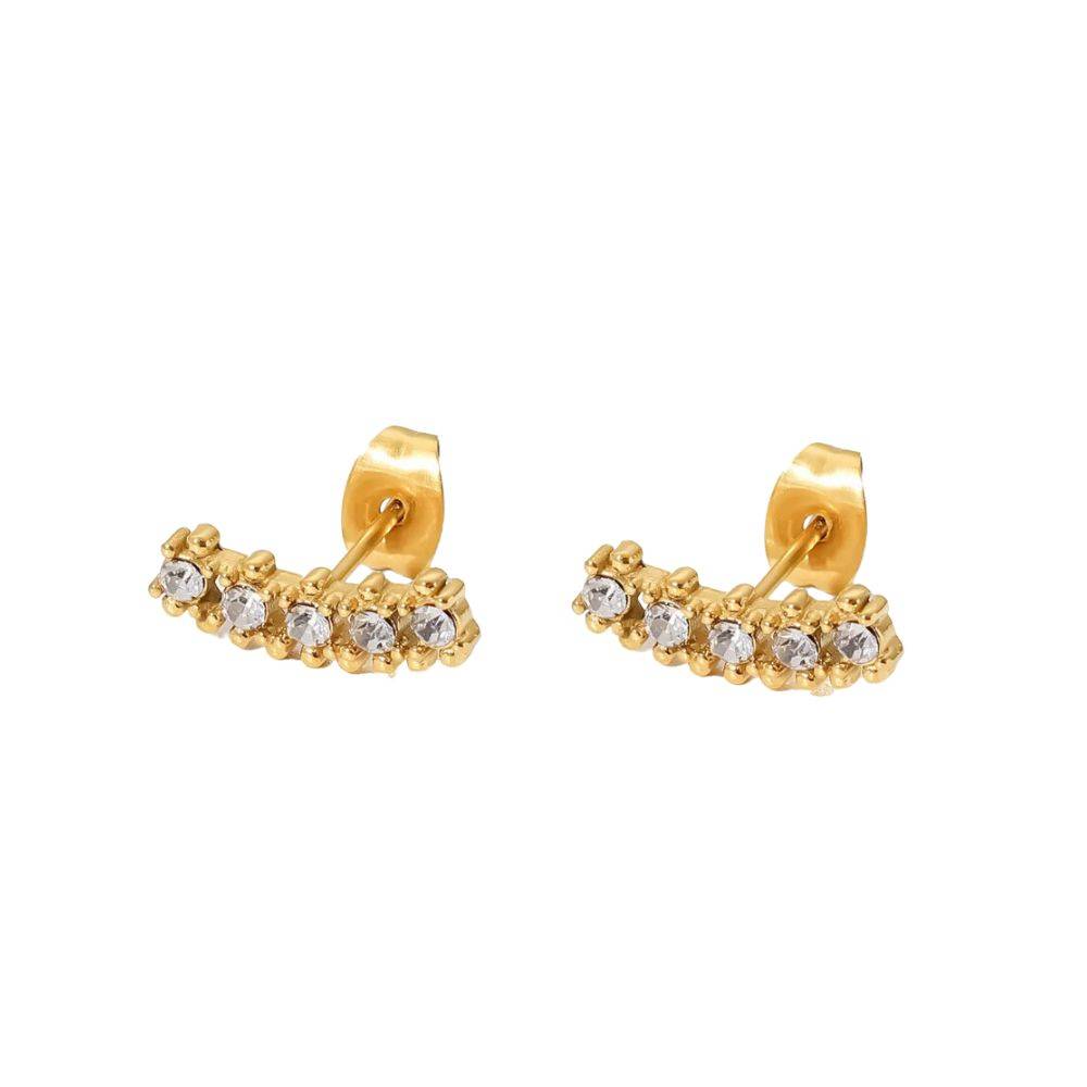 18Kt Gold Plated Dainty Piercing Inlaid 5 Zircon Stud Earring, Nirvana : INNIRVANA