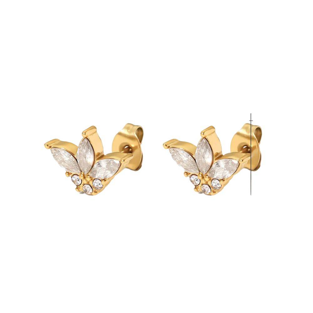 18Kt Gold Plated Dainty Piercing Inlaid Flower Zircon Stud Earring, Dora : INDORA