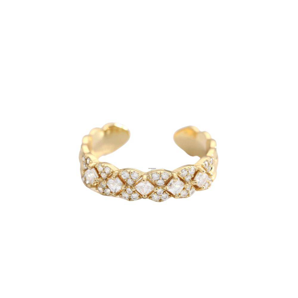 18Kt Gold Plated Diamond And Flower Stackable Zircon Studded Ring, Diya : INDIYA
