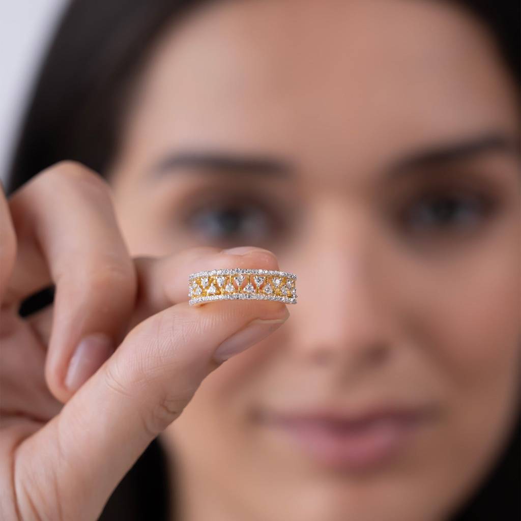 18K Gold Vermeil Geometric Openwork Band : KRW0029-Gold-5