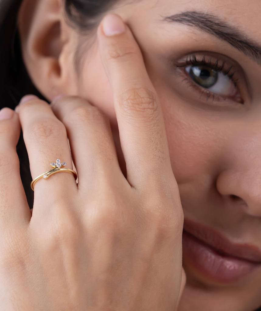 18K Gold Vermeil Floral Bypass Ring : KRD0002-Gold-5