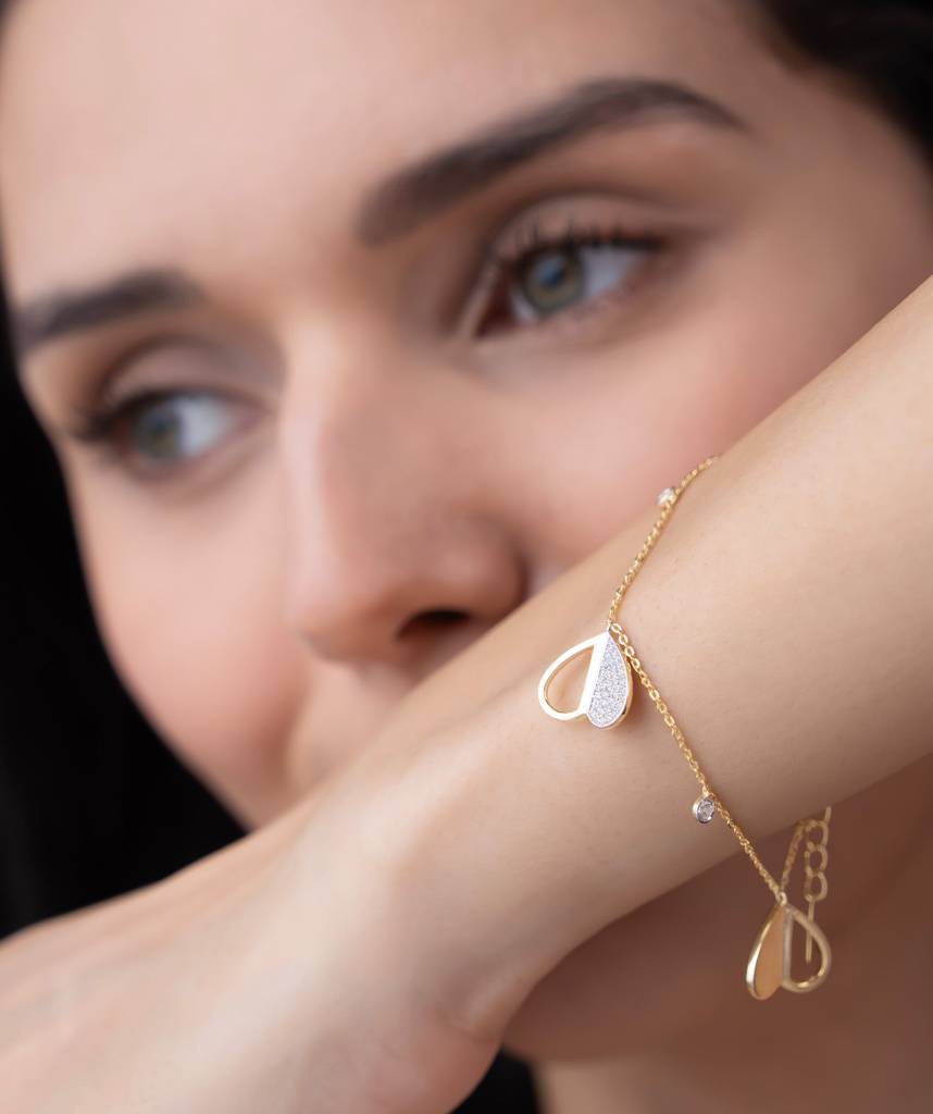 18K Gold Vermeil Modern Hearts Bracelet : KBC0053-Gold
