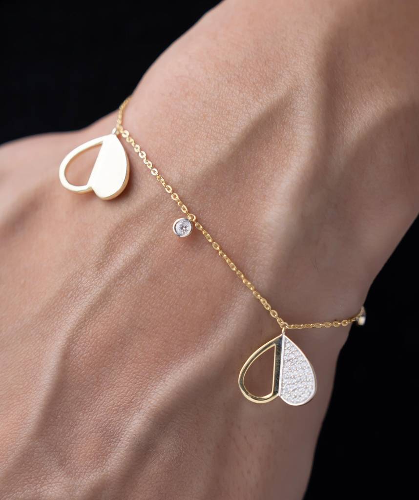 18K Gold Vermeil Modern Hearts Bracelet : KBC0053-Gold