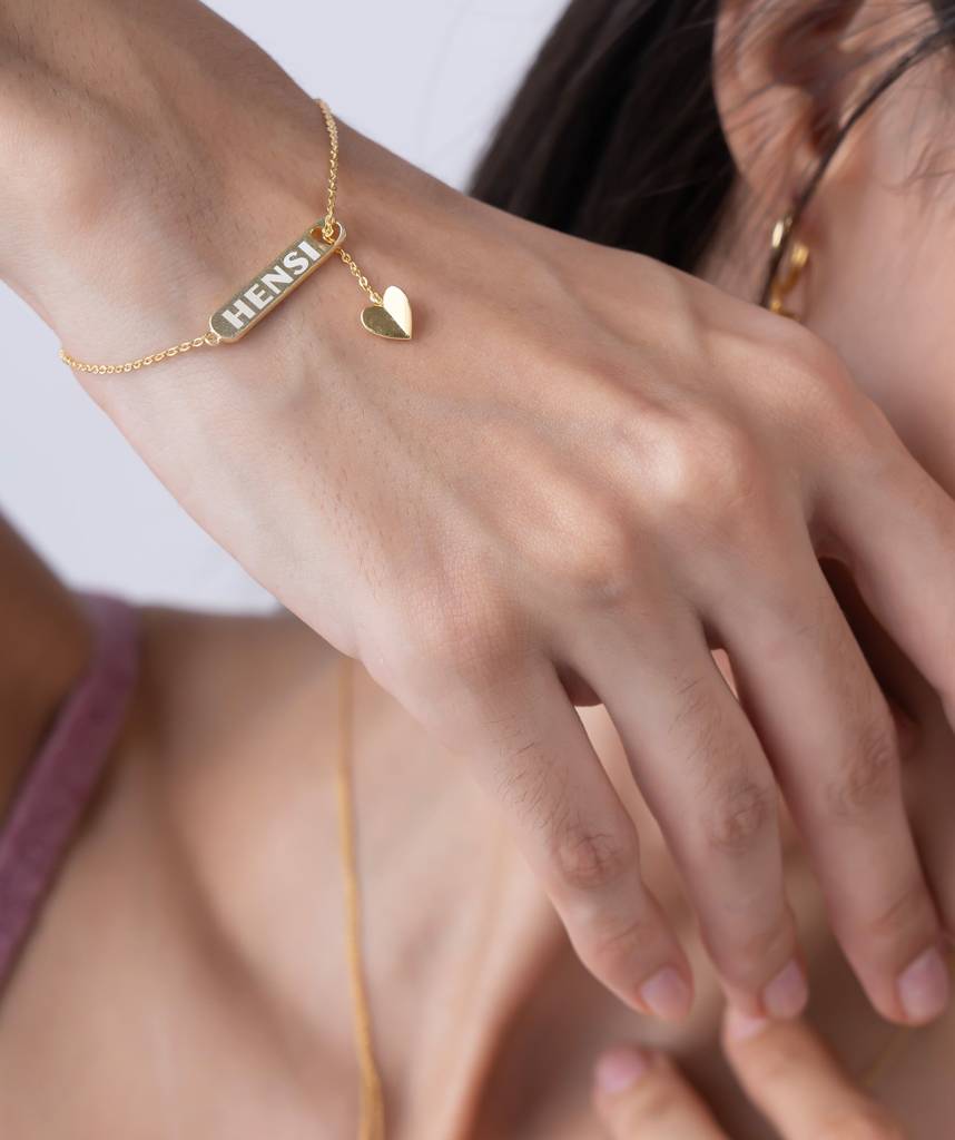 18K Gold Vermeil Personalized Bar Bracelet : KBN0009-Gold