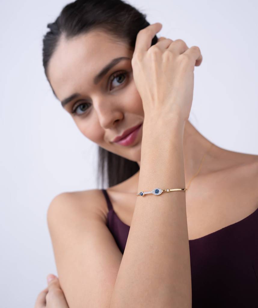 18K Gold Vermeil Evil Eye Bangle Bracelet : KBB0003-Gold