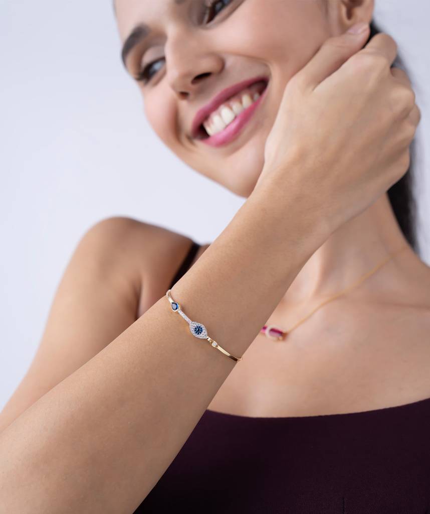 18K Gold Vermeil Evil Eye Bangle Bracelet : KBB0003-Gold