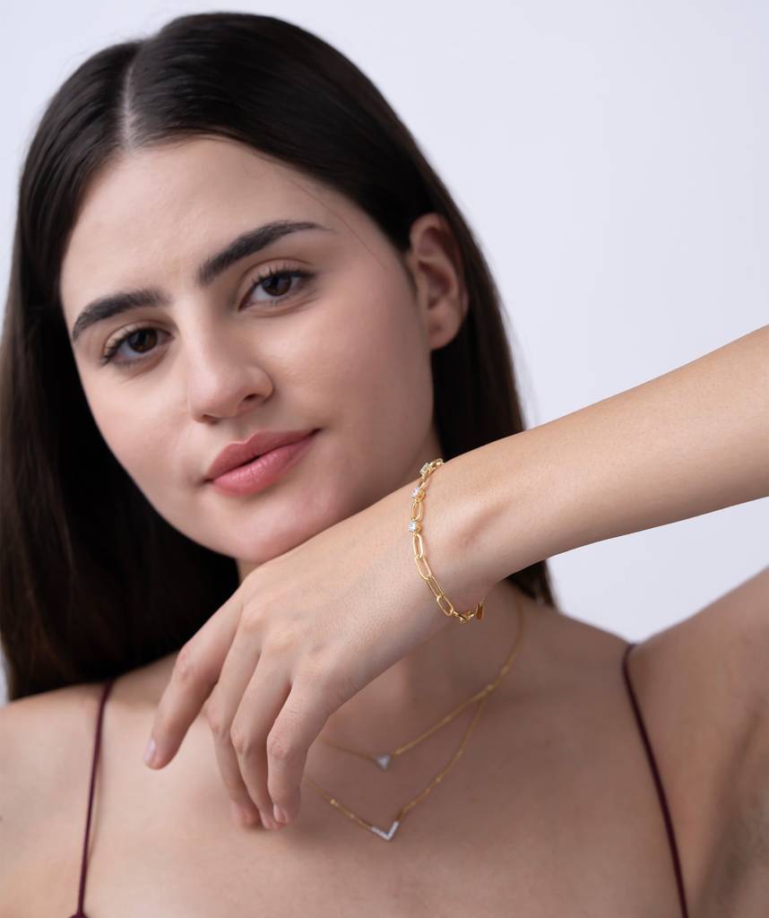 18K Gold Vermeil Daisy Link Gold Vermeil Bracelet : KBCL0003-Gold