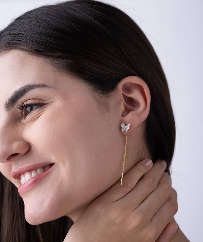 18K Gold Vermeil Diamond Butterfly Threader Earrings : KET0006-Gold