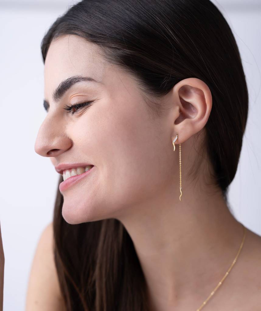 18K Gold Vermeil Twisted Sparkle Thread Earrings : KET0007-Gold