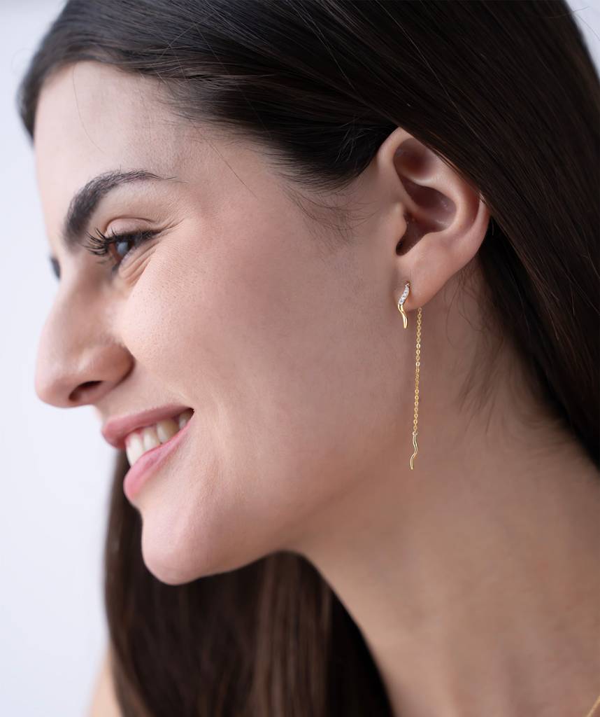 18K Gold Vermeil Twisted Sparkle Thread Earrings : KET0007-Gold