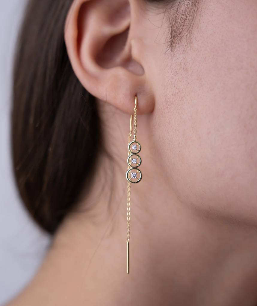 18K Gold Vermeil Triple Halo Threader Earrings