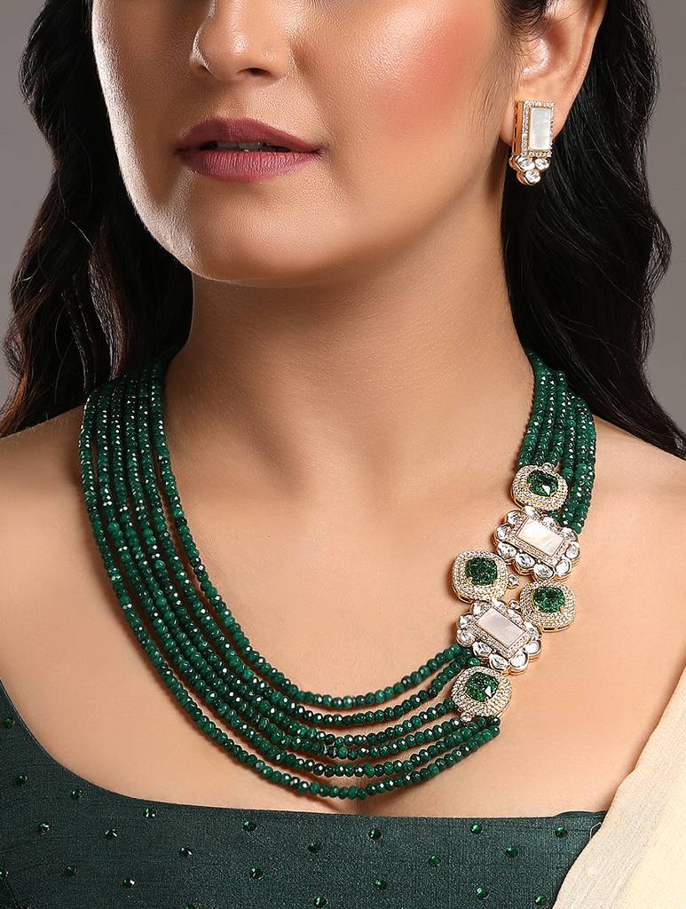 Micron-Gold Polish Agates Pearl Jewellery Sets : HRNS-244