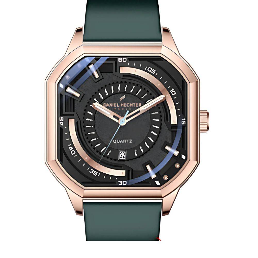 Daniel Hechter Paris Rivoli Collection Modern Analog Watch For Men With Octagon Dial And Silicon Band-Dhm1003 : DHM1003-06