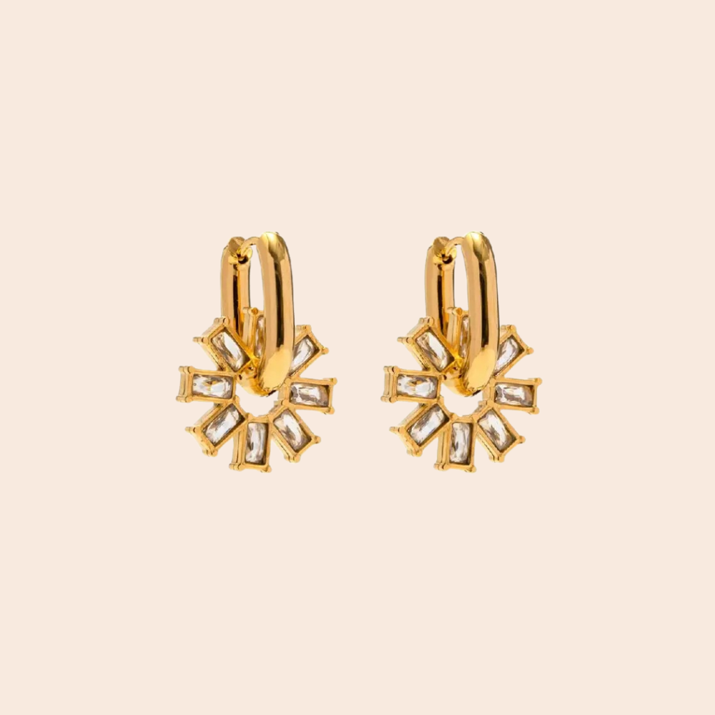 18Kt Gold Plated Demi Fine Cubic Zirconia Detachable Snowflake Box Earrings , Tessa : INTESSA